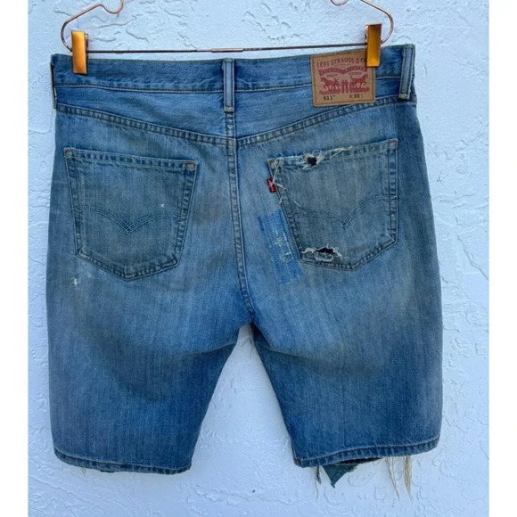 Levi Strauss 511 Mens Vintage Distressed Stretch Denim Shorts Blue Sz L - Picture 3 of 12